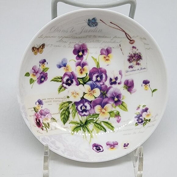 Set Of 4 Dora Papis Easy Life Purple Floral Fine Bone China Sauce Bowls Pansies - Picture 2 of 9